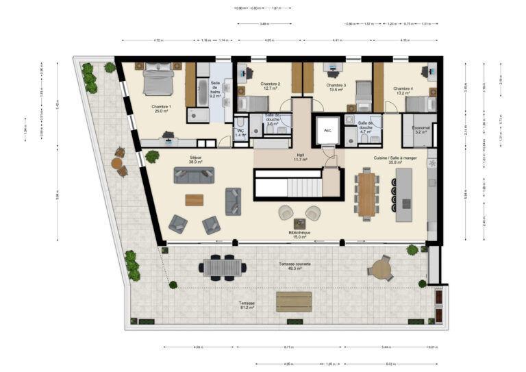Magnifique appartement traversant en attique de 4,5 pièces