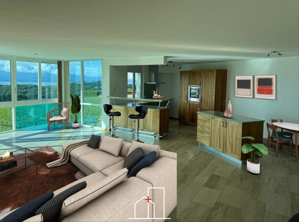 Yens – appartement avec véranda et jardin, vue panoramique